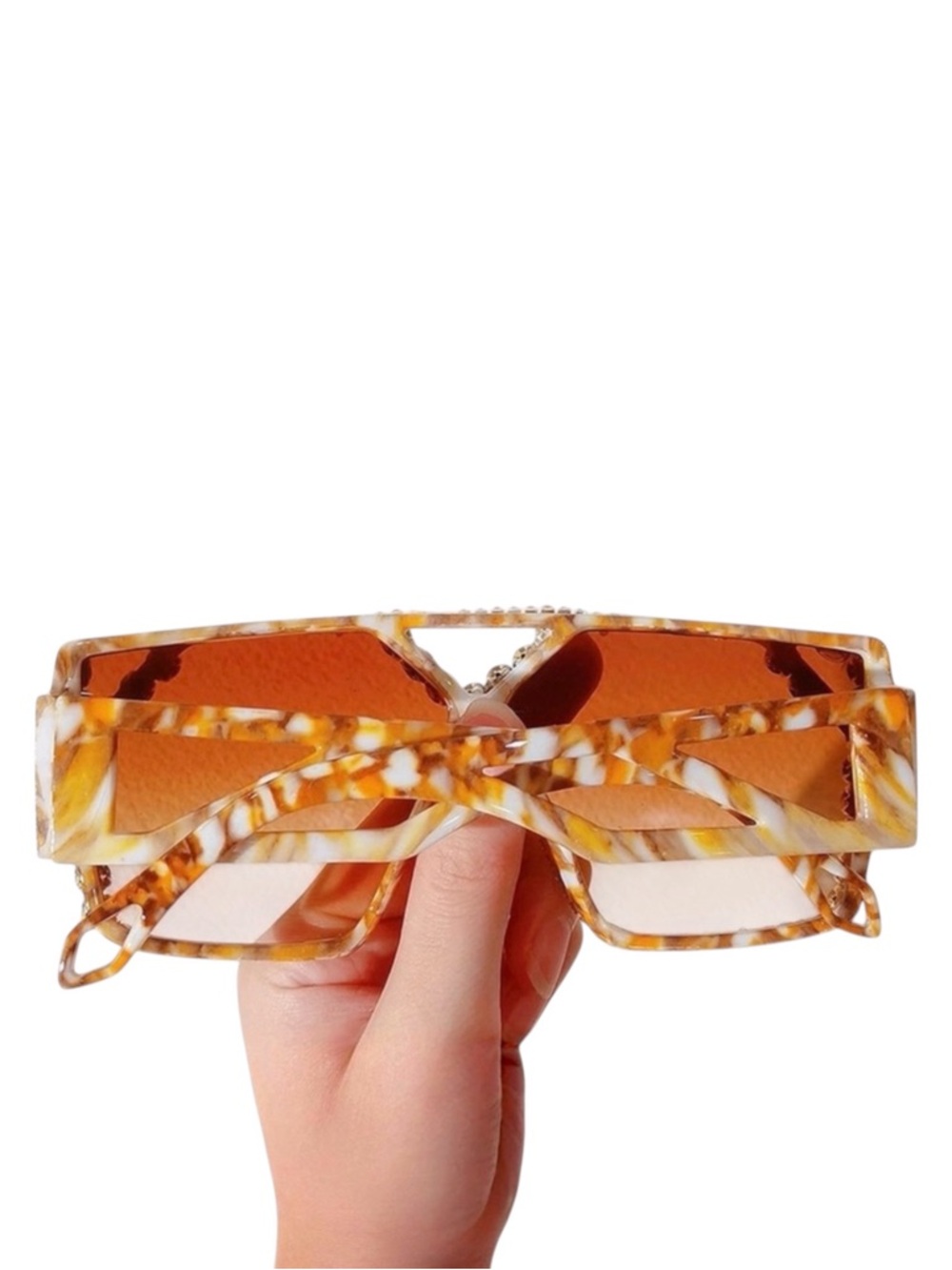 NEW Oversized Rhinestone Square Sunglasses UV400 Tortoise - Picture 4 of 13